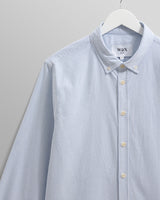 wax london men's Caspian - White And Blue Stripe Cotton Oxford Shirt