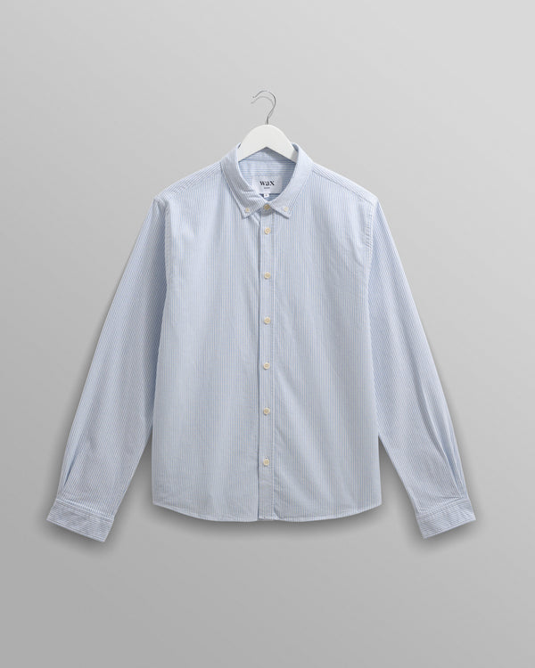 wax london men's Caspian - White And Blue Stripe Cotton Oxford Shirt
