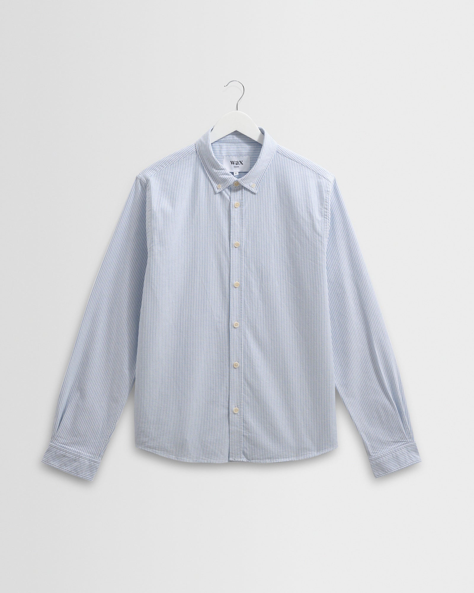Men's White And Blue Stripe Cotton Oxford Shirt | Wax London