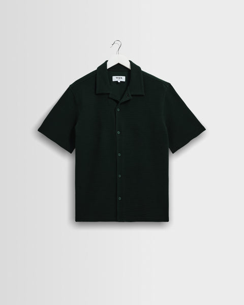 Clayland - Bottle Green Textured Waffle Short-Sleeve Shirt