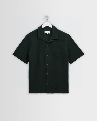 Clayland - Bottle Green Textured Waffle Short-Sleeve Shirt