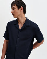 Clayland - Navy Textured Waffle Short-Sleeve Shirt
