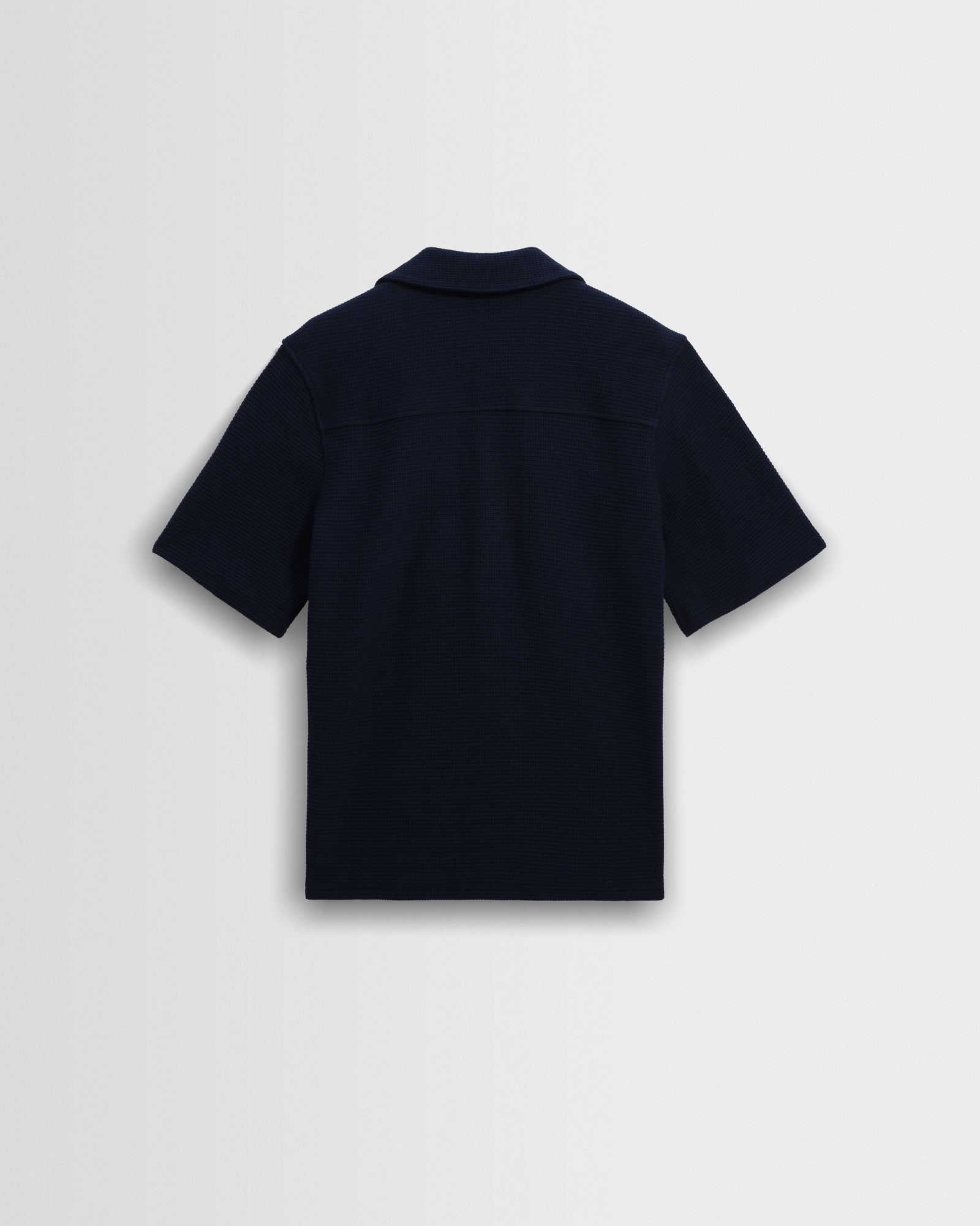 ANEW COLLARED SHORT T-SHIRT Lサイズ Men's Navy Textured Waffle Short-Sleeve Shirt | Wax London