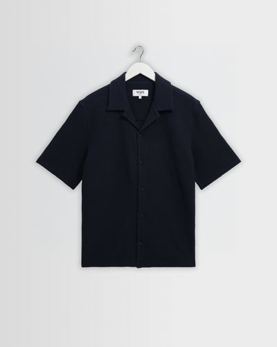 Clayland - Navy Textured Waffle Short-Sleeve Shirt