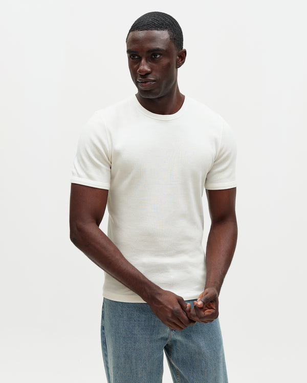 wax london men's Cole - Off White Ribbed Cotton Slim-Fit T-Shirt