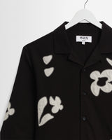 wax london men's Corey - Black And Beige Abstract Applique Cotton-Linen Shirt