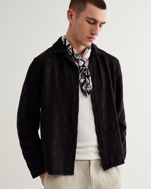 wax london men's Corey - Black Dobby Check Cotton Shirt