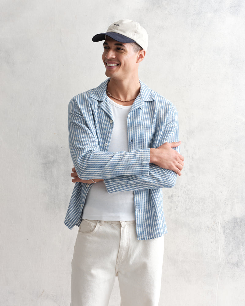 wax london Corey - Blue And White Twisted Stripe Cotton Shirt