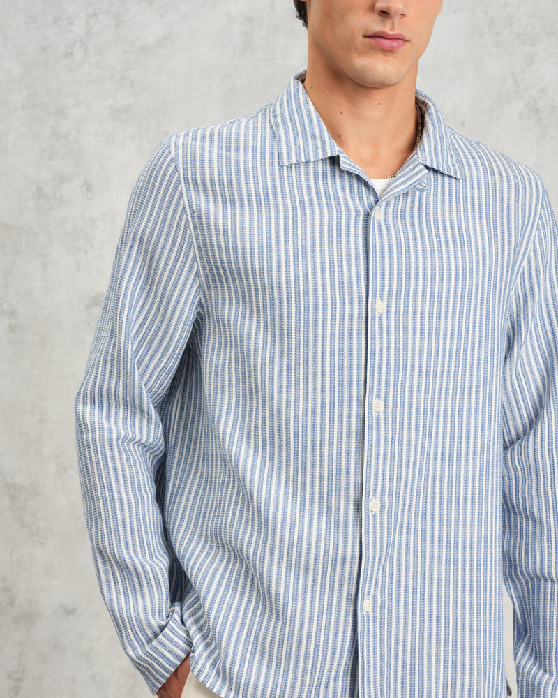 wax london Corey - Blue And White Twisted Stripe Cotton Shirt