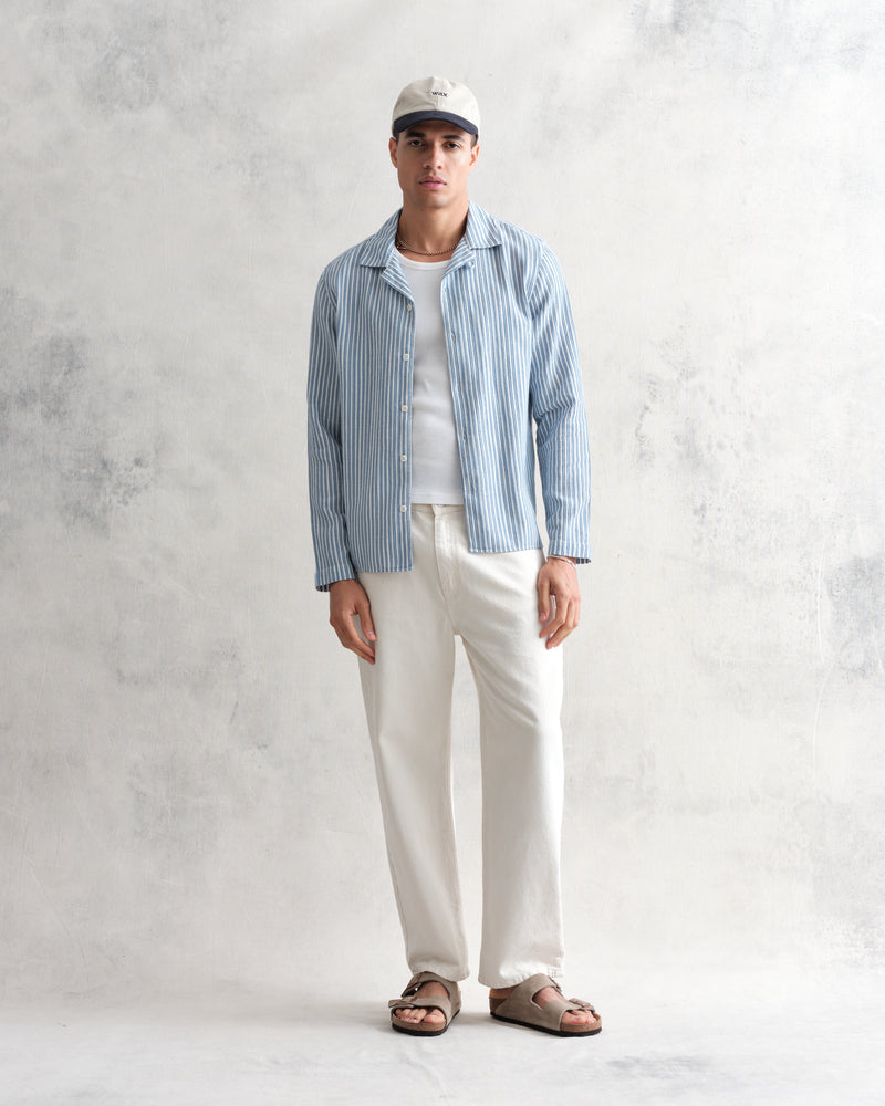 wax london Corey - Blue And White Twisted Stripe Cotton Shirt