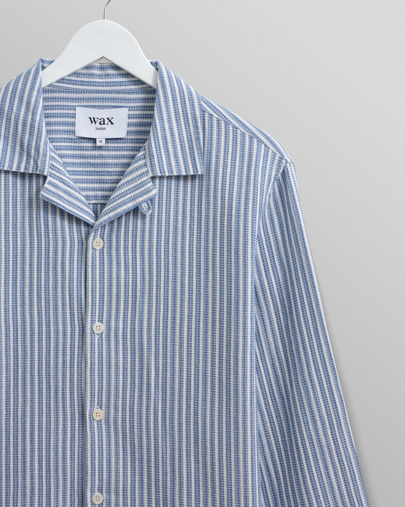 wax london Corey - Blue And White Twisted Stripe Cotton Shirt