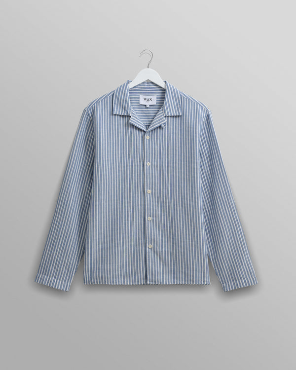 wax london men's Corey - Blue And White Twisted Stripe Cotton Shirt