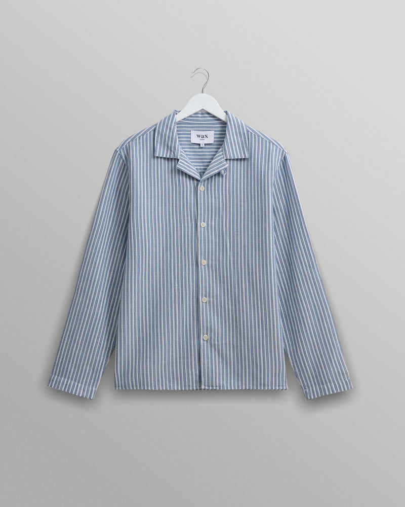 wax london Corey - Blue And White Twisted Stripe Cotton Shirt