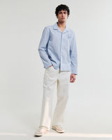 wax london men's Corey - Blue Cross Stitch Doodle Cotton-Linen Shirt