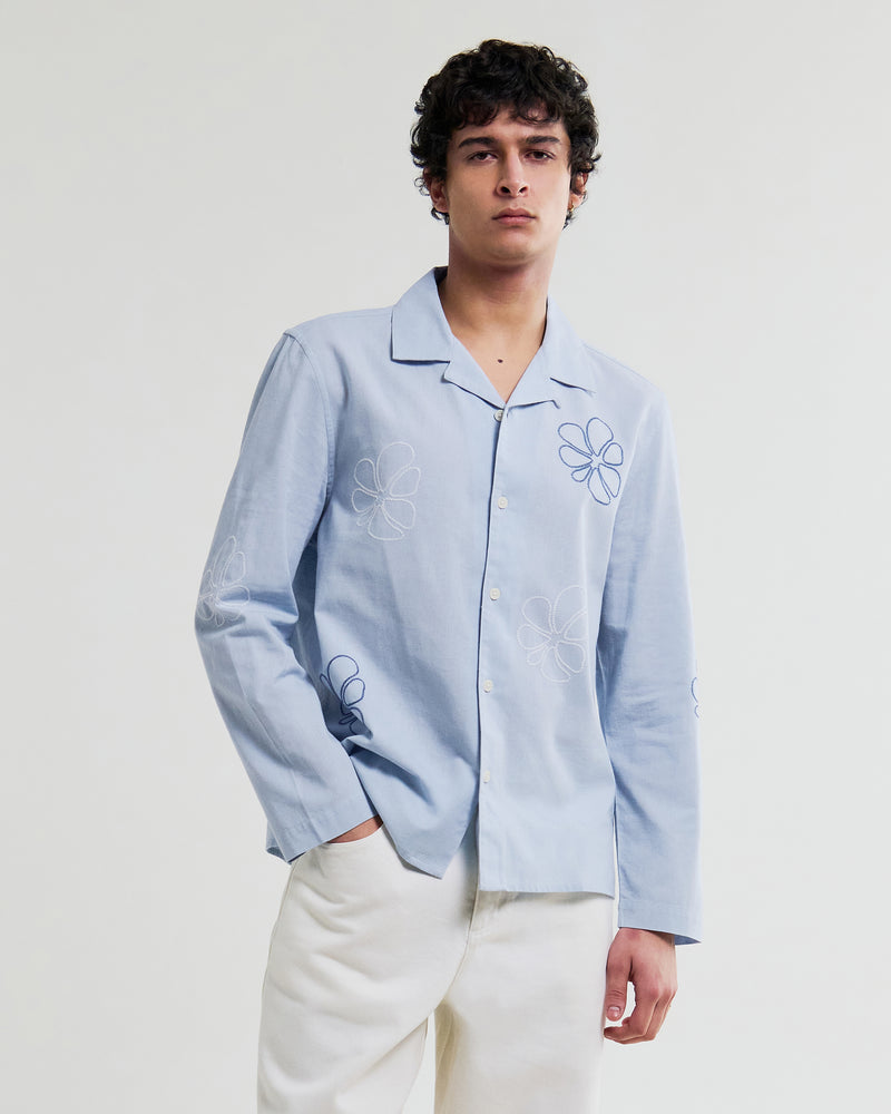 Men's Blue Cross Stitch Doodle Cotton-Linen Shirt & Wax London