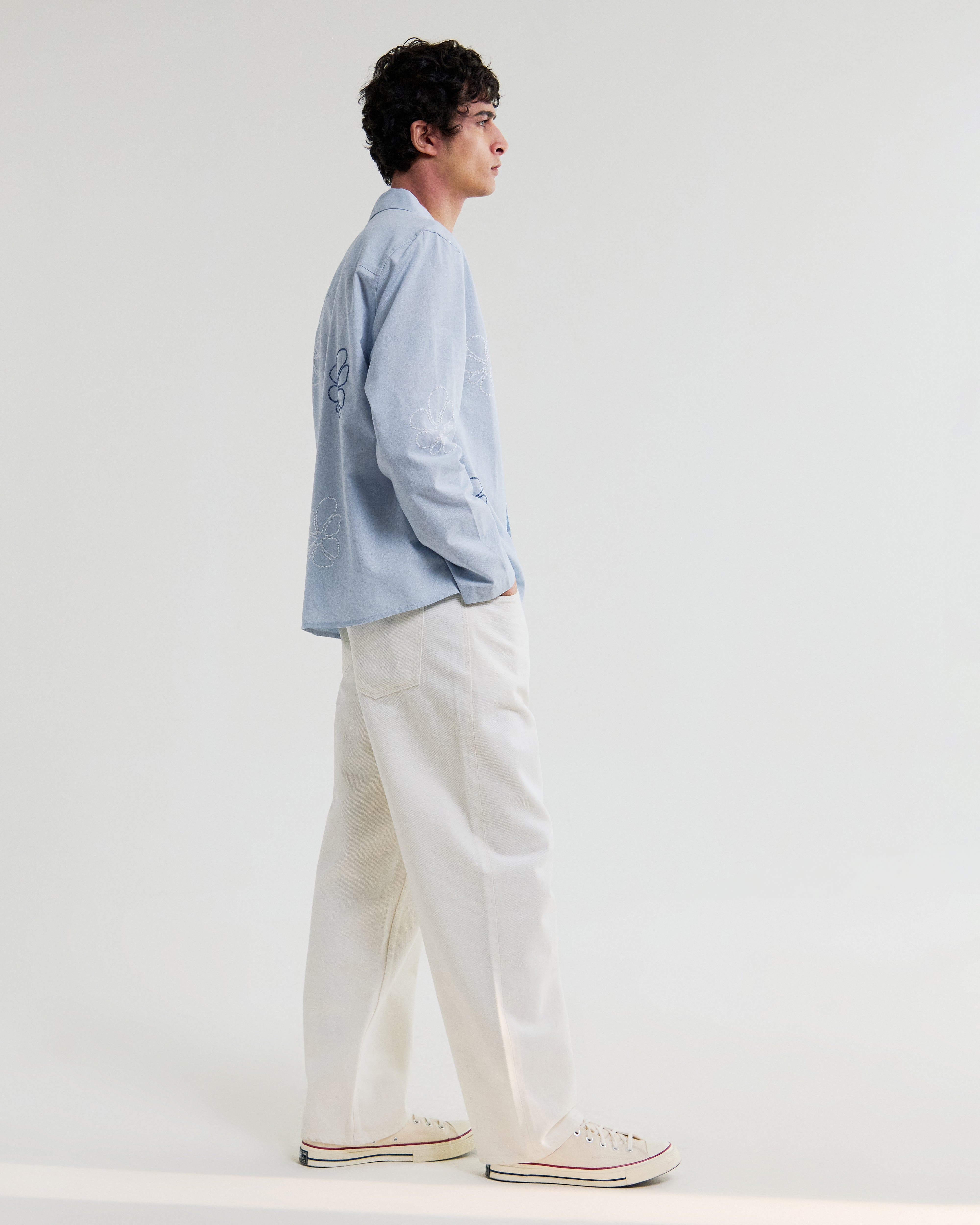 Men's Blue Cross Stitch Doodle Cotton-Linen Shirt & Wax London