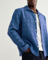 wax london men's Corey - Blue Dobby Check Cotton Shirt