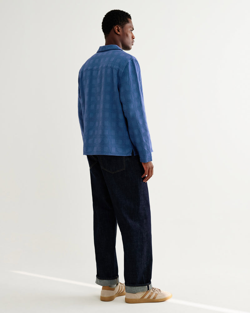 Men's Blue Dobby Check Cotton Shirt & Wax London