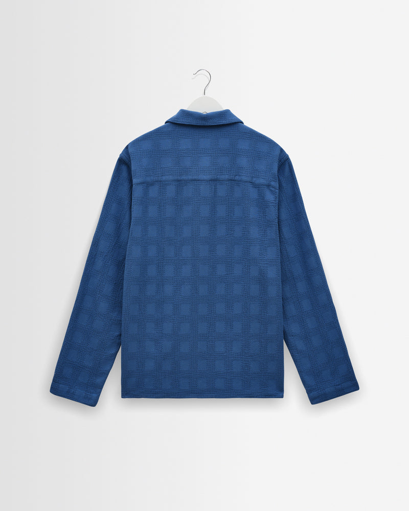 Men's Blue Dobby Check Cotton Shirt | Wax London