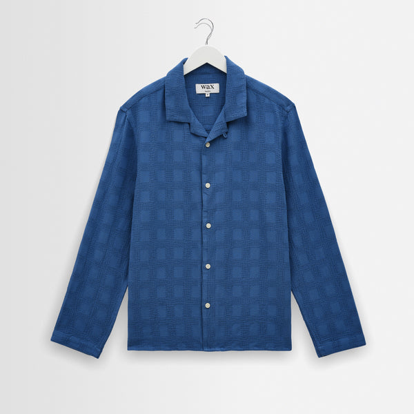 Men's Blue Dobby Check Cotton Shirt | Wax London