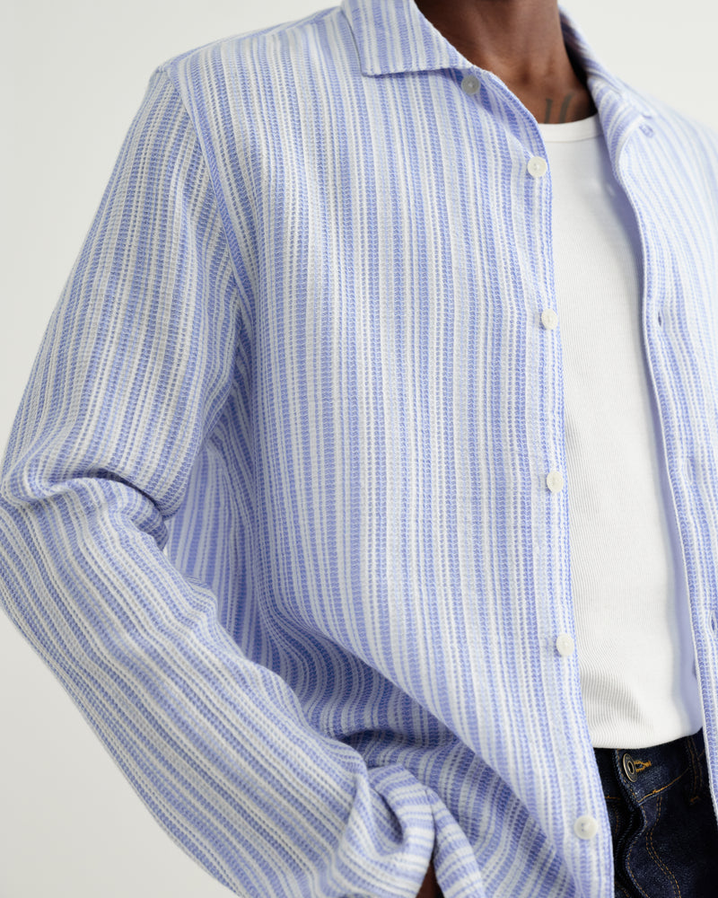 Men's Bright Blue Cotton Twisted Stripe Shirt | Wax London