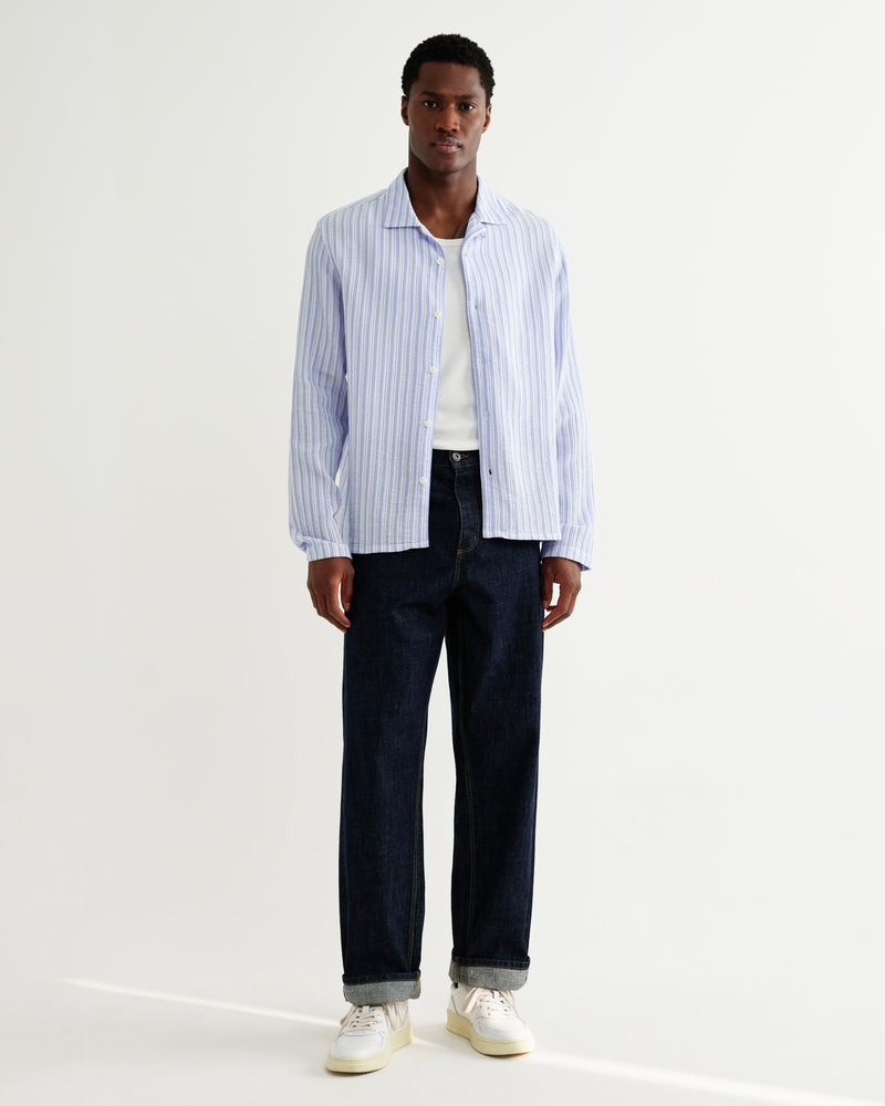 Men's Bright Blue Cotton Twisted Stripe Shirt | Wax London