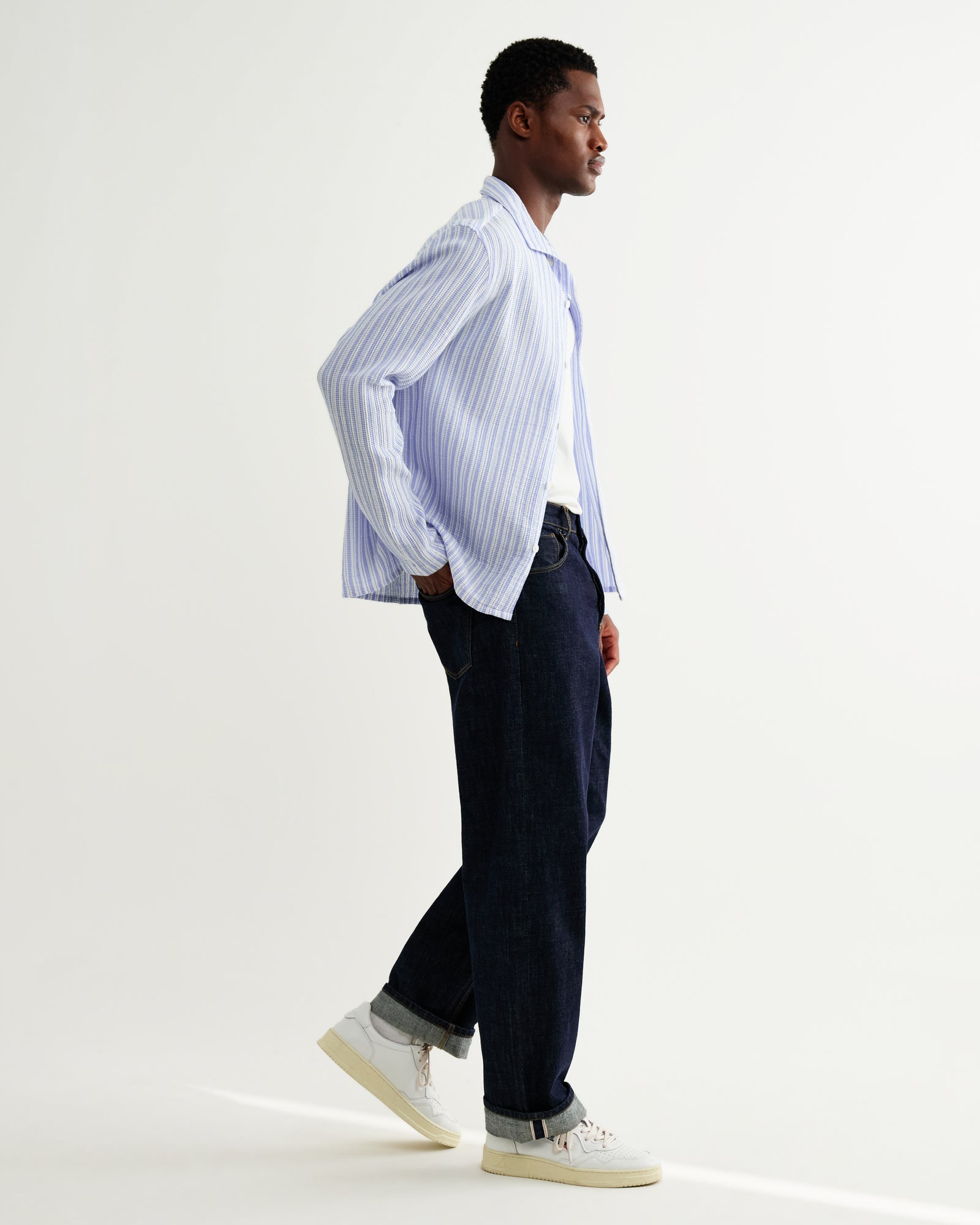 Men's Bright Blue Cotton Twisted Stripe Shirt | Wax London