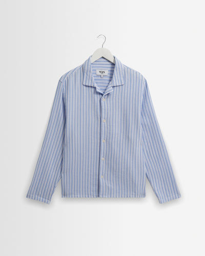 Corey - Bright Blue Cotton Twisted Stripe Shirt