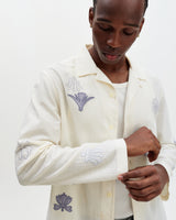 Corey - Ecru And Blue Doodle Cotton-Seersucker Shirt