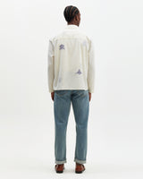 Corey - Ecru And Blue Doodle Cotton-Seersucker Shirt