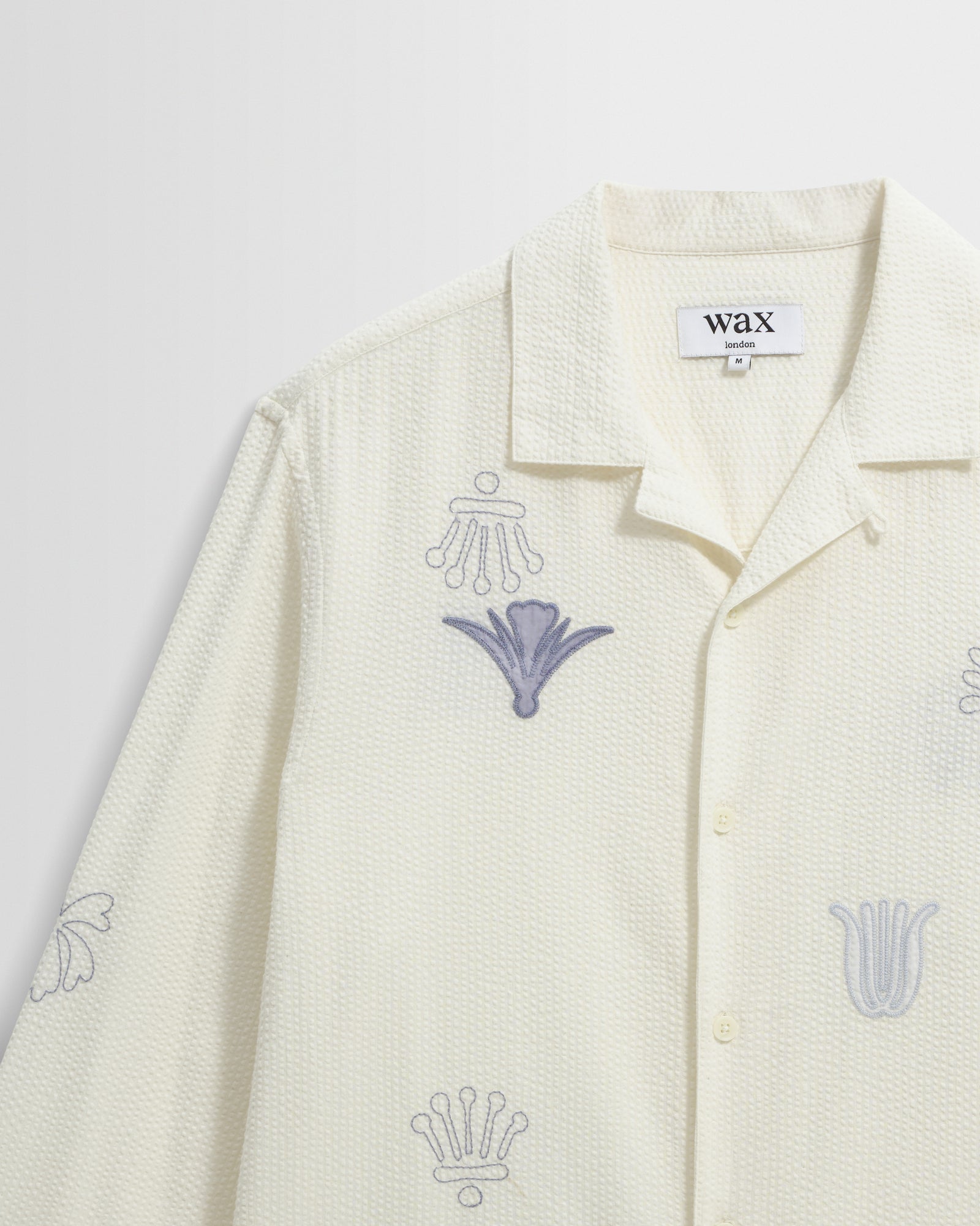 Men's Ecru And Blue Doodle Cotton-Seersucker Shirt | Wax London