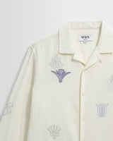 Corey - Ecru And Blue Doodle Cotton-Seersucker Shirt