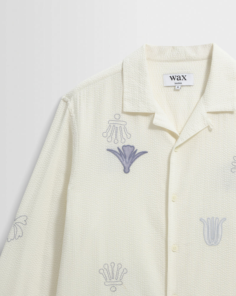 Men's Ecru And Blue Doodle Cotton-Seersucker Shirt | Wax London