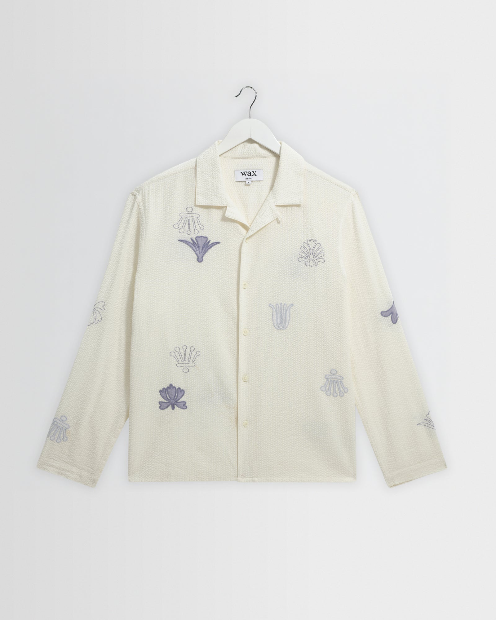 Men's Ecru And Blue Doodle Cotton-Seersucker Shirt | Wax London