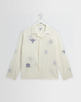 Corey - Ecru And Blue Doodle Cotton-Seersucker Shirt