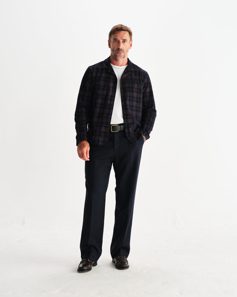 wax london men's Corey - Navy And Multicolour Check Corduroy Shirt