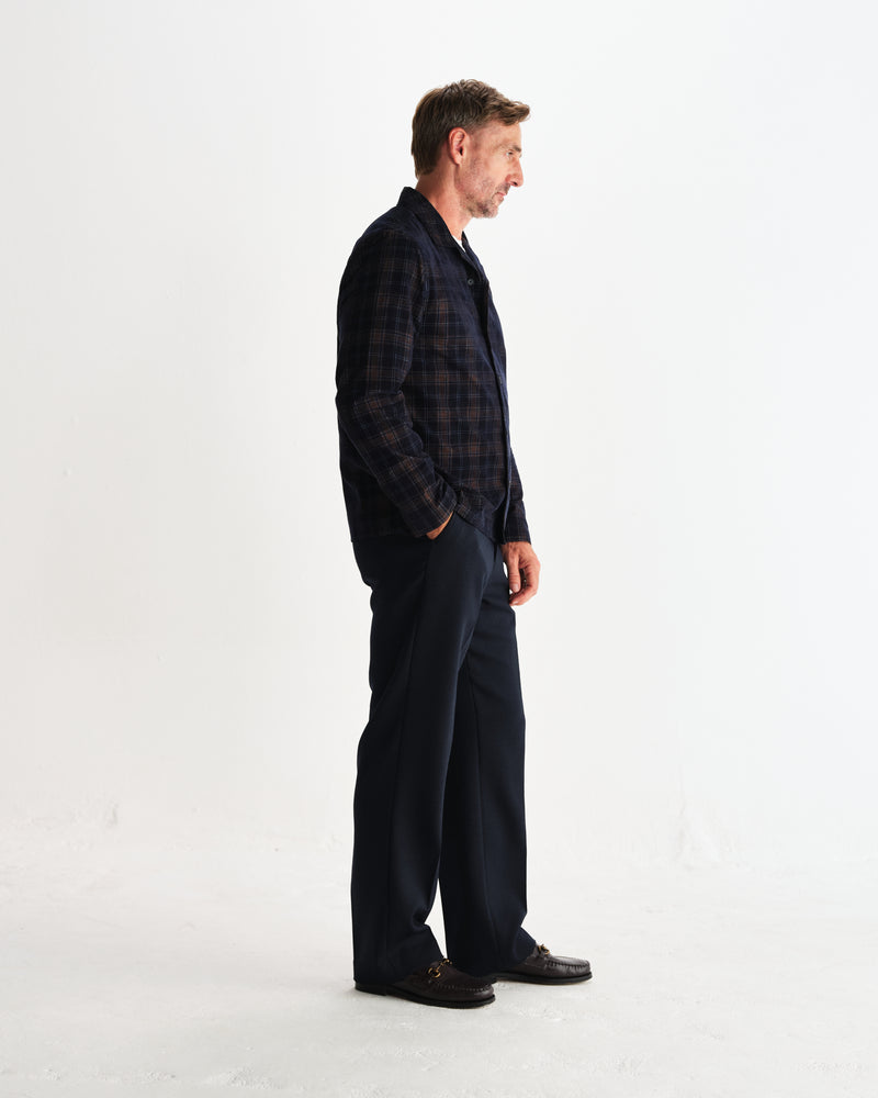 wax london men's Corey - Navy And Multicolour Check Corduroy Shirt