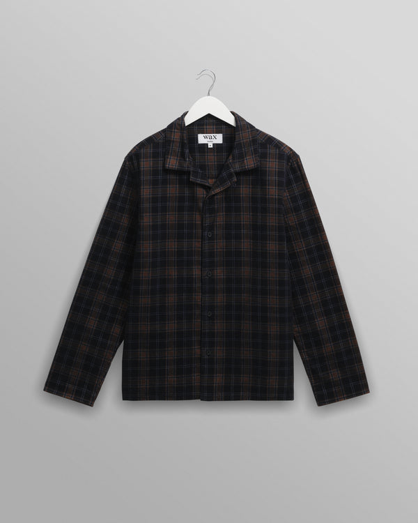 wax london men's Corey - Navy And Multicolour Check Corduroy Shirt