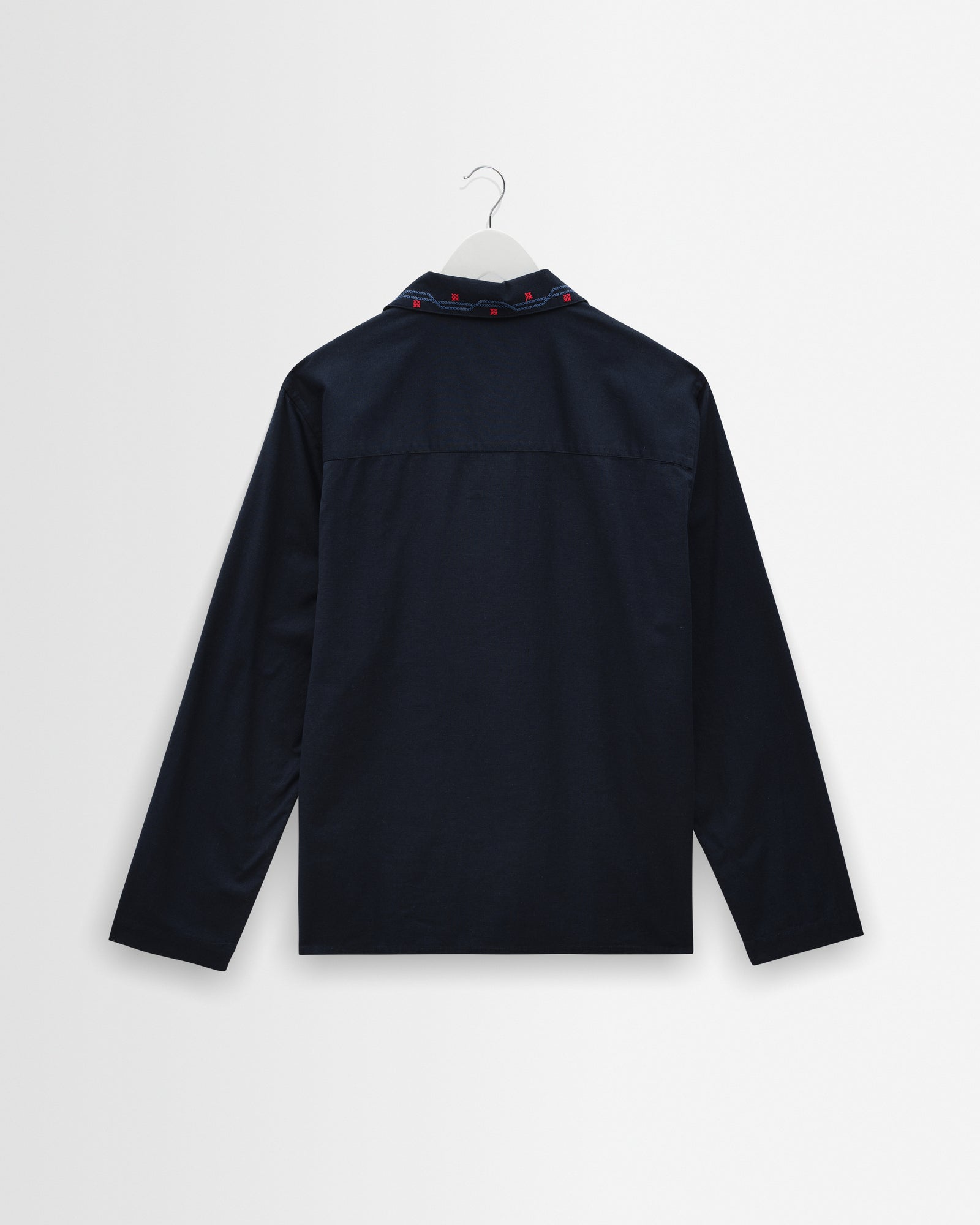 Men's Navy Pintuck Border Cotton-Linen Shirt | Wax London