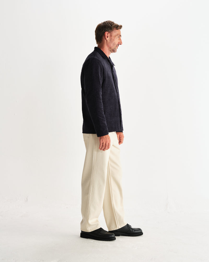 wax london men's Corey - Navy Seersucker Corduroy Shirt