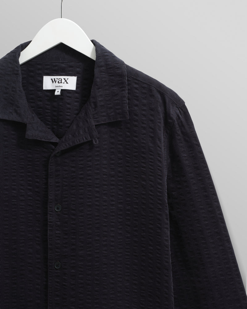 wax london men's Corey - Navy Seersucker Corduroy Shirt