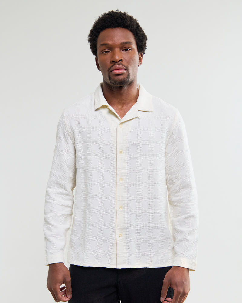 Men's Off White Dobby Check Cotton Shirt | Wax London