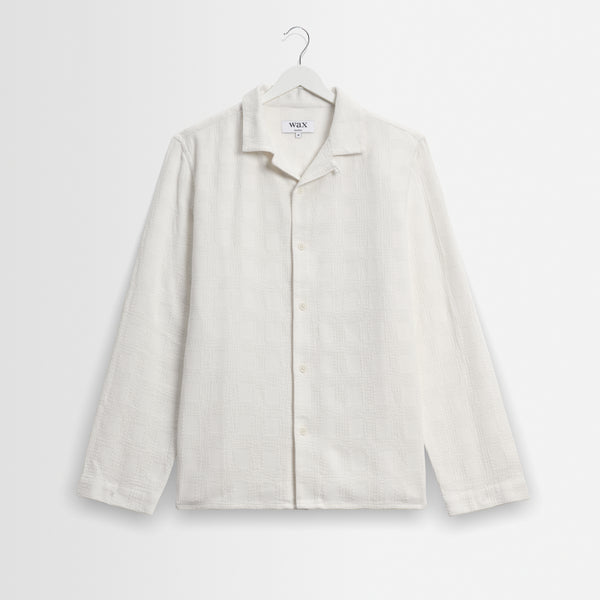 Men's Off White Dobby Check Cotton Shirt | Wax London