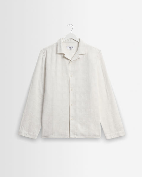 Men's Off White Dobby Check Cotton Shirt | Wax London