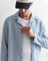 wax london Corey Shirt White/Blue Twisted Stripe