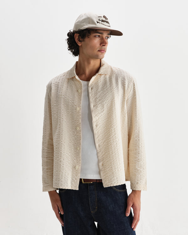 wax london men's Corey - Stone Seersucker Corduroy Shirt