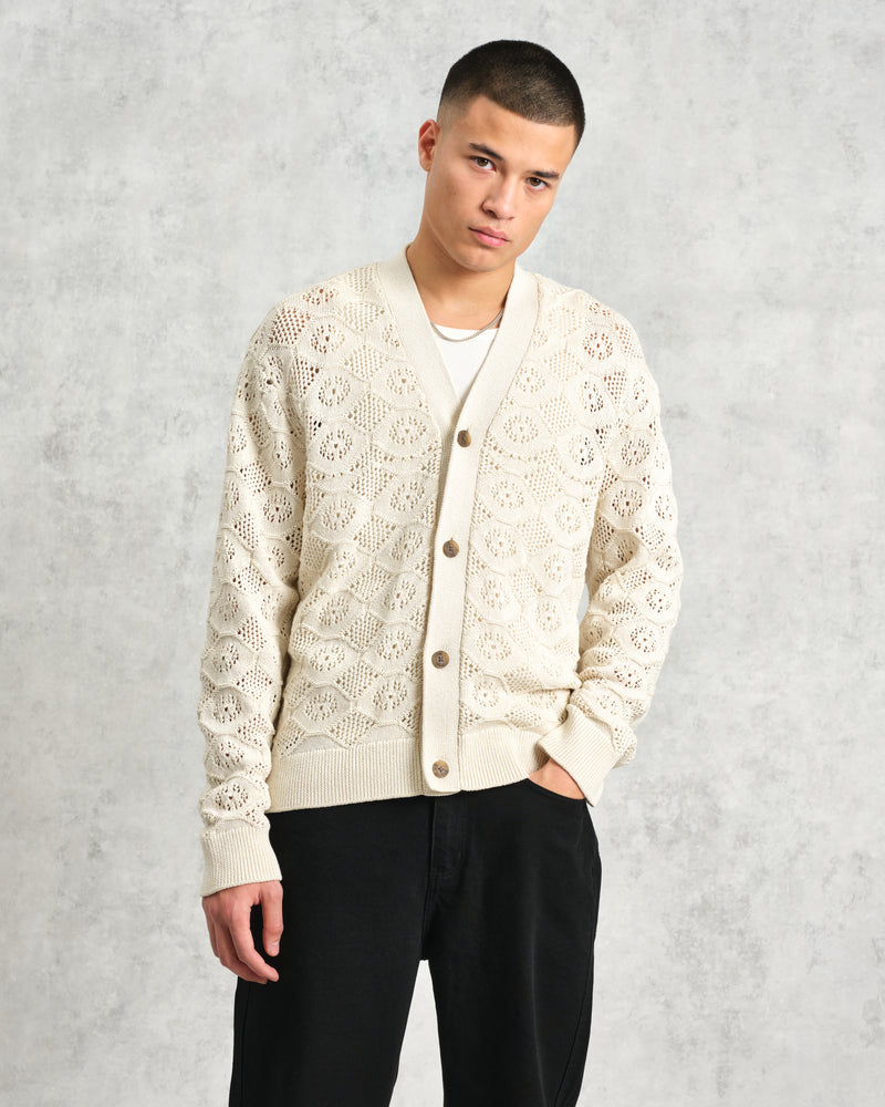 wax london Crosby - Ecru Pointelle Cotton Cardigan