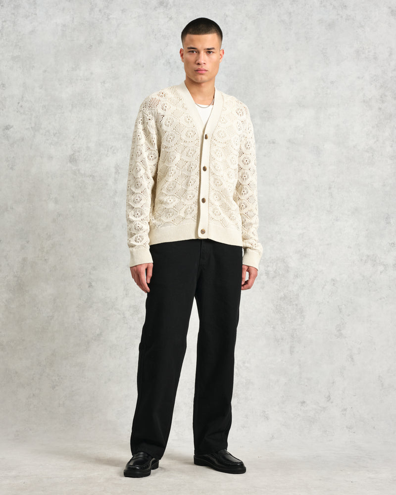 wax london Crosby - Ecru Pointelle Cotton Cardigan