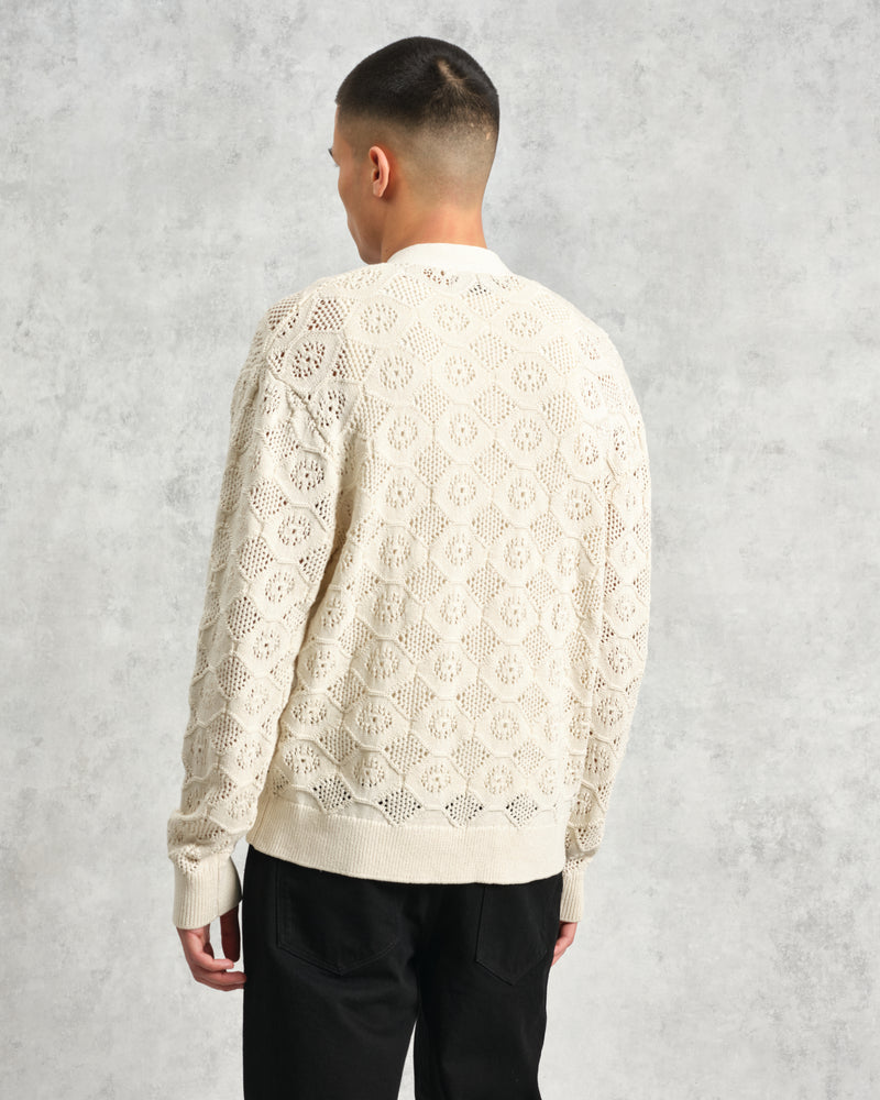 wax london Crosby - Ecru Pointelle Cotton Cardigan