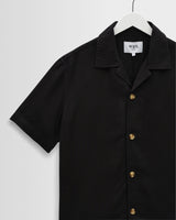 wax london men's Curzon - Black Lyocell Twill Short-Sleeve Shirt